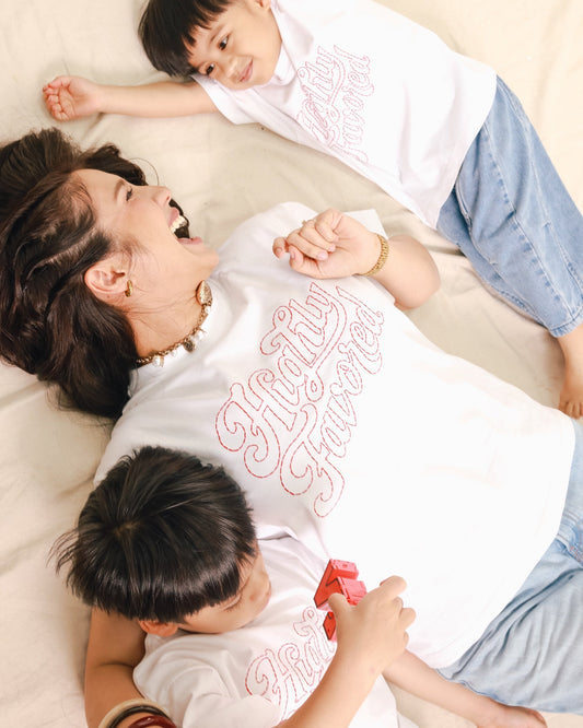 Highly Favored Embroidery Boxy T-Shirt (Adults)